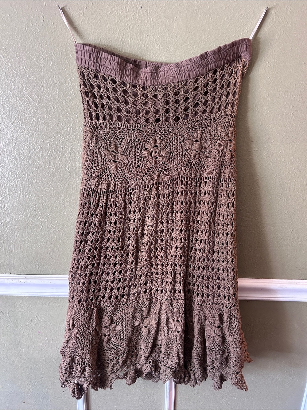 Crochet Boho Fairy Festival Maxi Skirt in Mauve Taupe